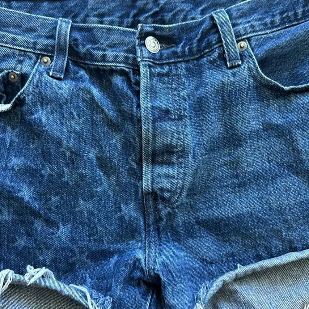 Levi's American Flag‎ Cut Off Denim Shorts Dark Wash Size 32 Cotton Raw Hem
